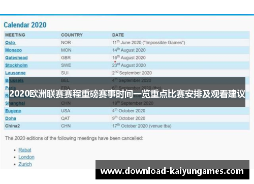 2020欧洲联赛赛程重磅赛事时间一览重点比赛安排及观看建议
