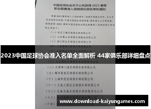 2023中国足球协会准入名单全面解析 44家俱乐部详细盘点